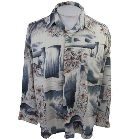 Memo's vintage 90s Men shirt CLUB/DISCO long sleeve pit to pit 24 abstract poly - Picture 1 of 8